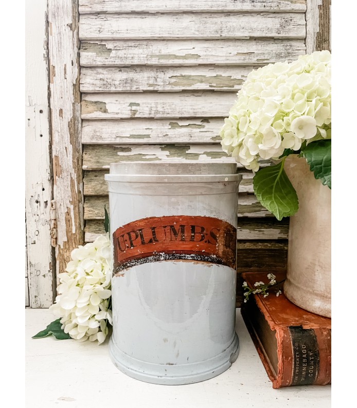 Antique English, Very Rare, Large Blue Ironstone Crock - Original Label, Beautiful coloring, Perfect vessel for flowers.